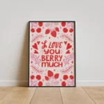 Berry Much Love Strawberry Quote Canvas Print