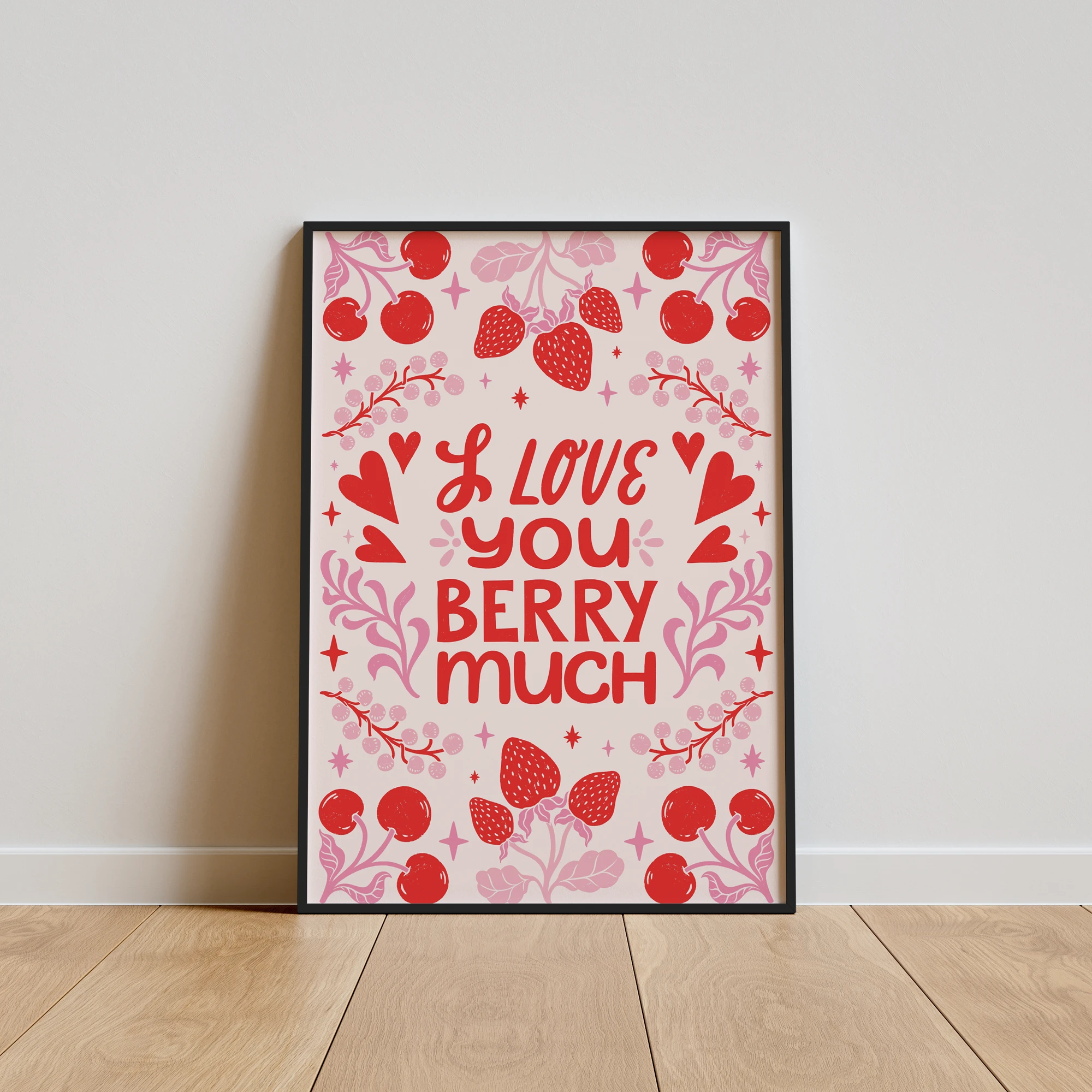 Berry Much Love Strawberry Quote_Featured Image 1 Berry Much Love Strawberry Quote Canvas Print - Image 1