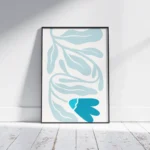 Blue Minimal Leaf Botanical Line Art Canvas Print