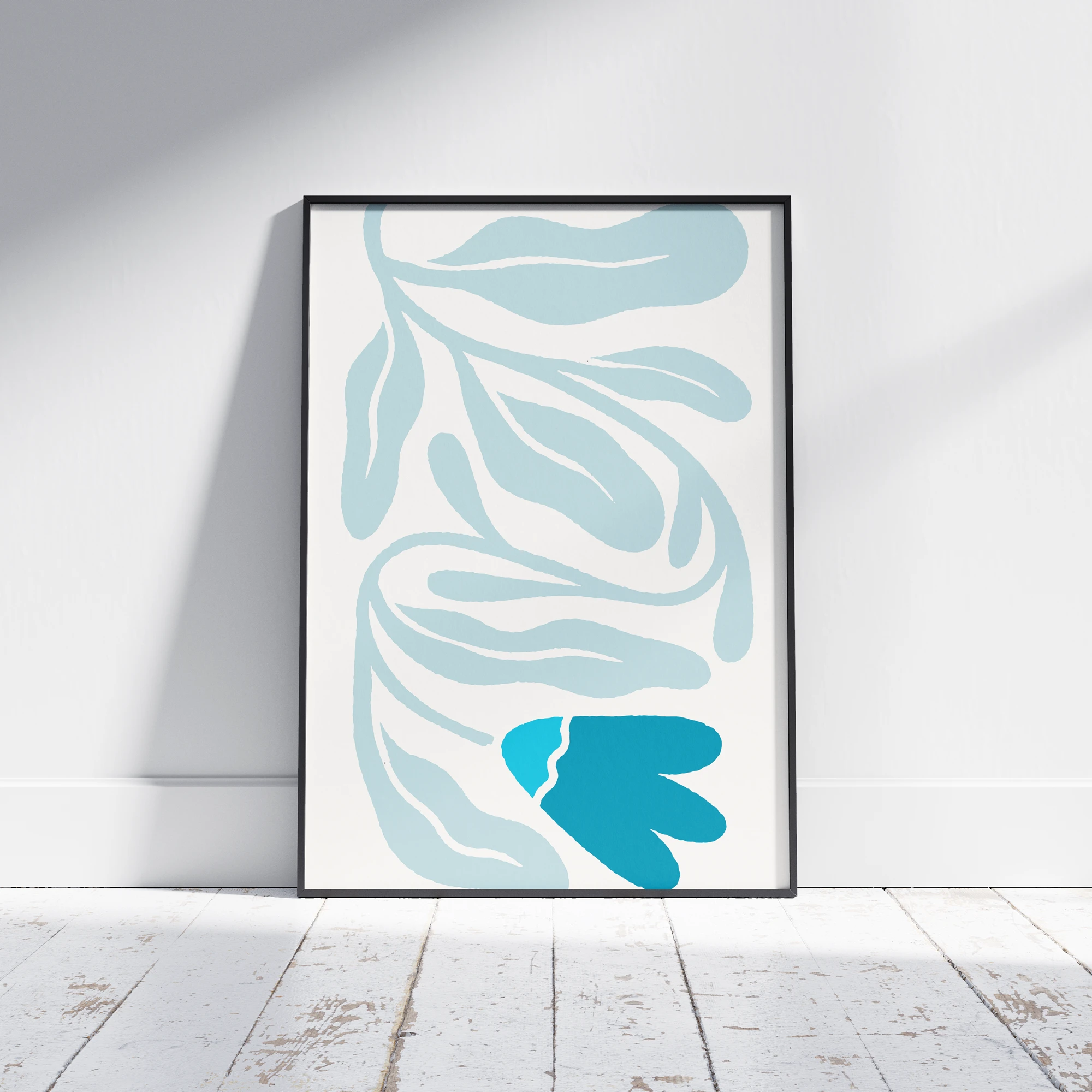Blue Minimal Leaf Botanical Line Art_Featured Image 1 Blue Minimal Leaf Botanical Line Art Canvas Print - Image 1