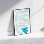 Blue Minimal Leaf Botanical Line Art Canvas Print - Image 2