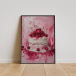 Cherry Cake Pink Dessert Painting Canvas Print