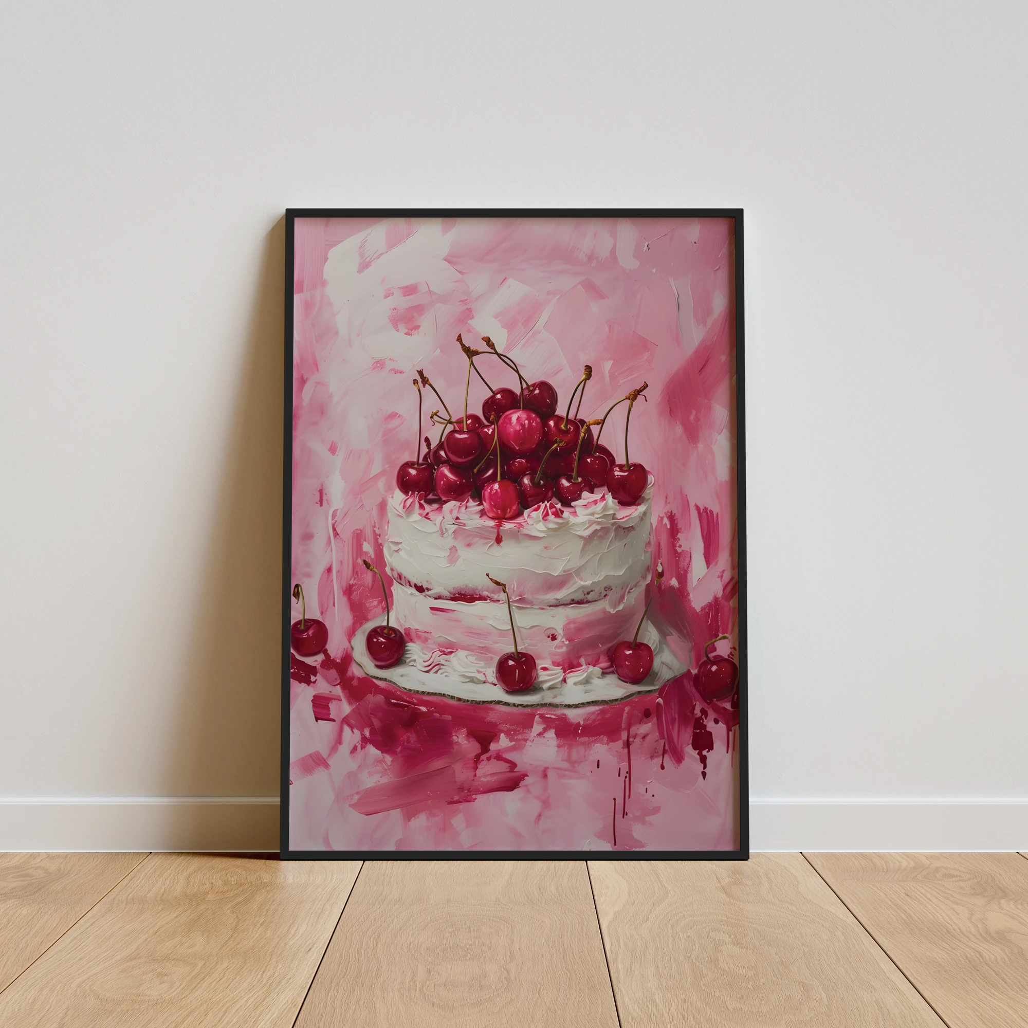 Cherry Cake Pink Dessert Painting_Featured Image 1 Cherry Cake Pink Dessert Painting Canvas Print - Image 1