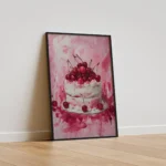 Cherry Cake Pink Dessert Painting Canvas Print - Image 2