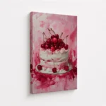 Cherry Cake Pink Dessert Painting Canvas Print - Image 4