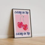 Cherry On Top Pink Fruit Canvas Print - Image 2