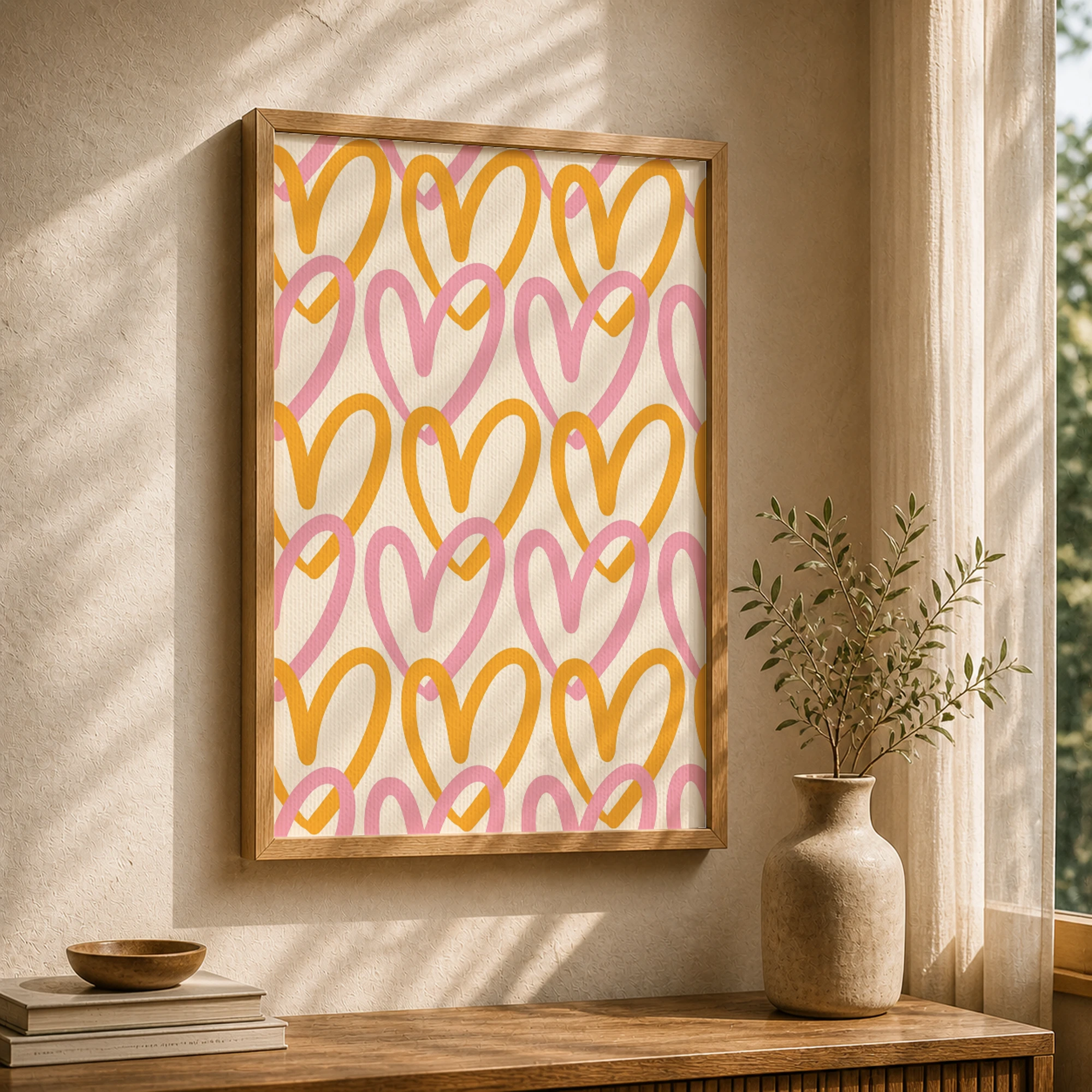 Colorful Hand Drawn Heart Pattern_Featured Image 1 Colorful Hand Drawn Heart Pattern Canvas Print - Image 1