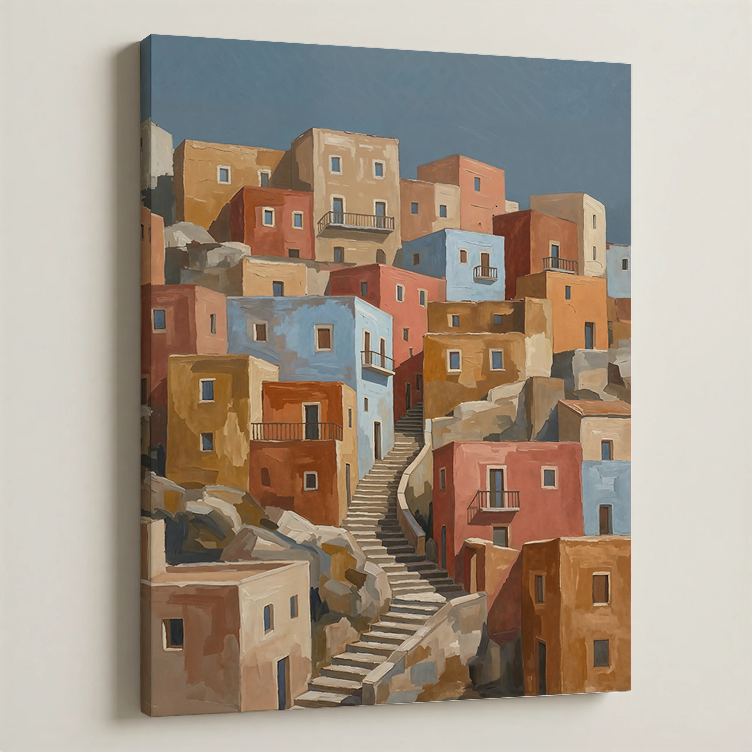 Colorful Hillside Town Gallery Wrap Custom Print on Canvas - Image 1