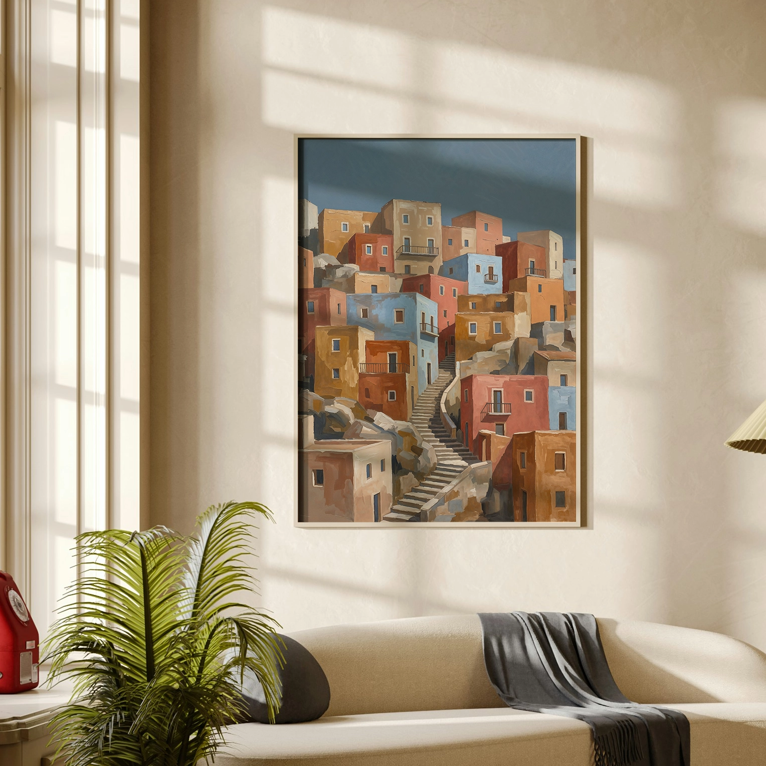 Colorful Hillside Town Colorful Hillside Town – Mediterranean Inspired Canvas Print - Image 1