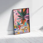 Colorful Indoor Plant Tea Table Illustration Canvas Print - Image 2