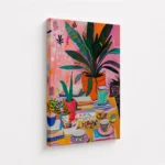 Colorful Indoor Plant Tea Table Illustration Canvas Print - Image 4