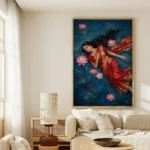 Floating Woman Lotus Water Dreamy Spiritual Canvas Wall Art for Bedroom Decor