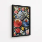 Floral Teapot Cups Lemon Garden Canvas Print - Image 5