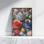 Floral Teapot Cups Lemon Garden Canvas Print
