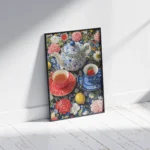 Floral Teapot Cups Lemon Garden Canvas Print - Image 2