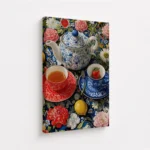Floral Teapot Cups Lemon Garden Canvas Print - Image 4