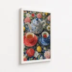 Floral Teapot Cups Lemon Garden Canvas Print - Image 6