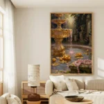 Golden Fountain Garden Luxury Classic Canvas Wall Art for Sophisticated Interiors