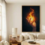 Hand Holding Fire Abstract Energy Canvas Wall Art for Passion and Drive