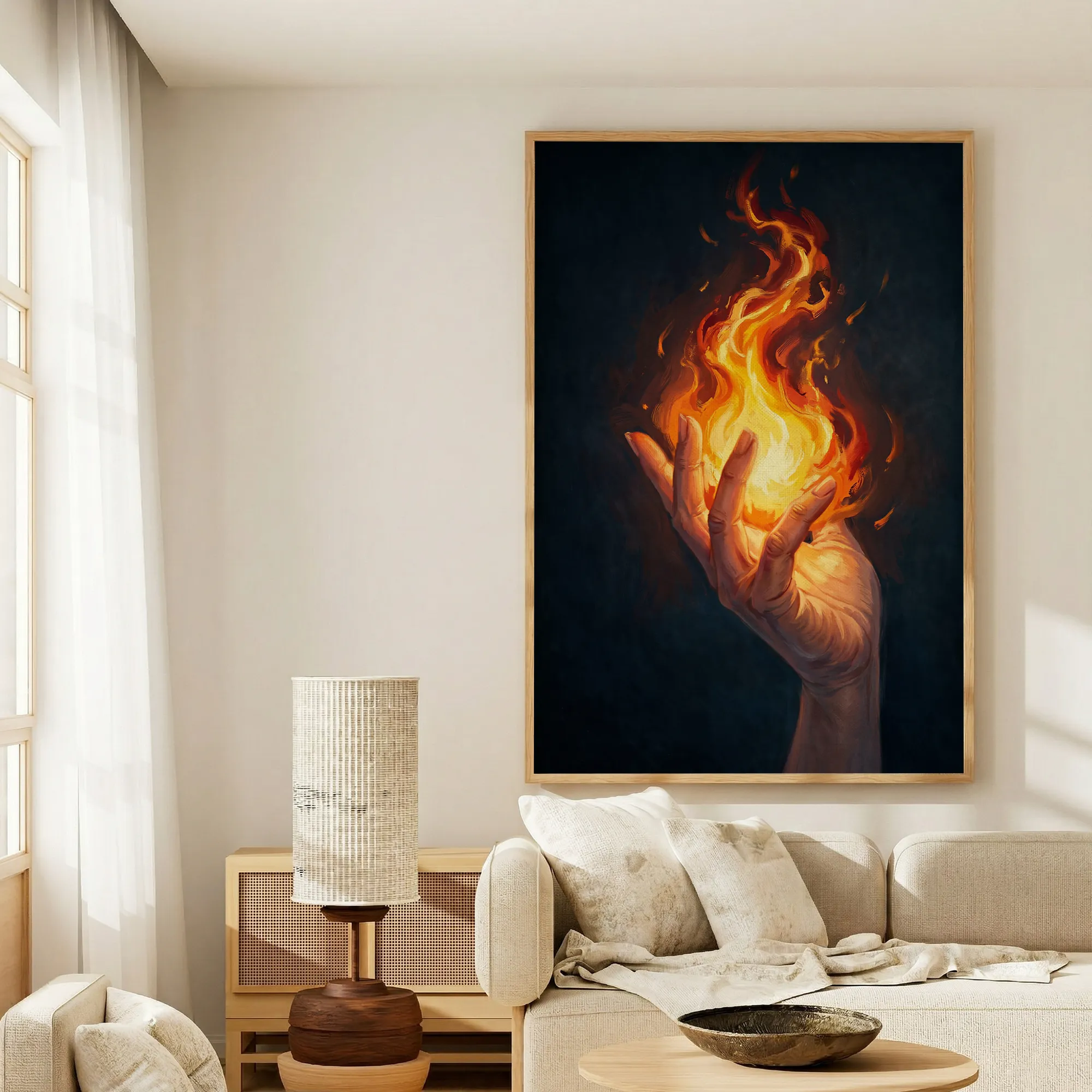 Hand Holding Fire Abstract Canvas Wall Art Energy Decor_Featured Image 1 Hand Holding Fire Abstract Energy Canvas Wall Art for Passion and Drive - Image 1
