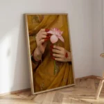 Indian Woman Holding Lotus Traditional Canvas Wall Art for Elegant Home Decor - Image 2