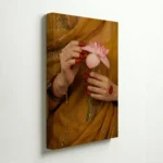 Indian Woman Holding Lotus Traditional Canvas Wall Art for Elegant Home Decor - Image 4