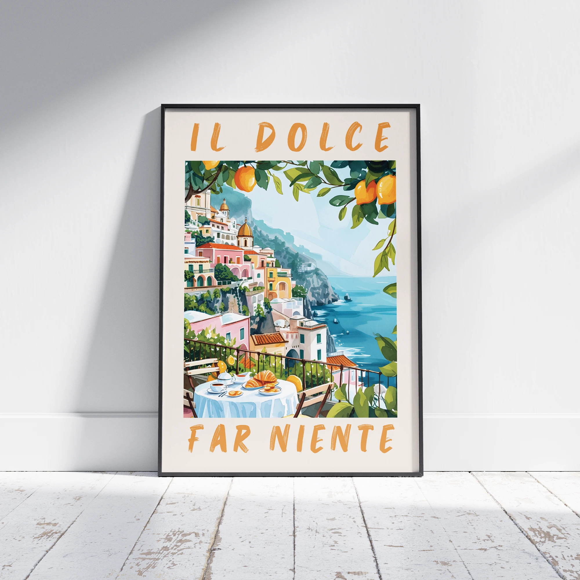 Italian Coastal Lemon Terrace Travel Poster_Featured Image 1 Italian Coastal Lemon Terrace Travel Canvas Print - Image 1