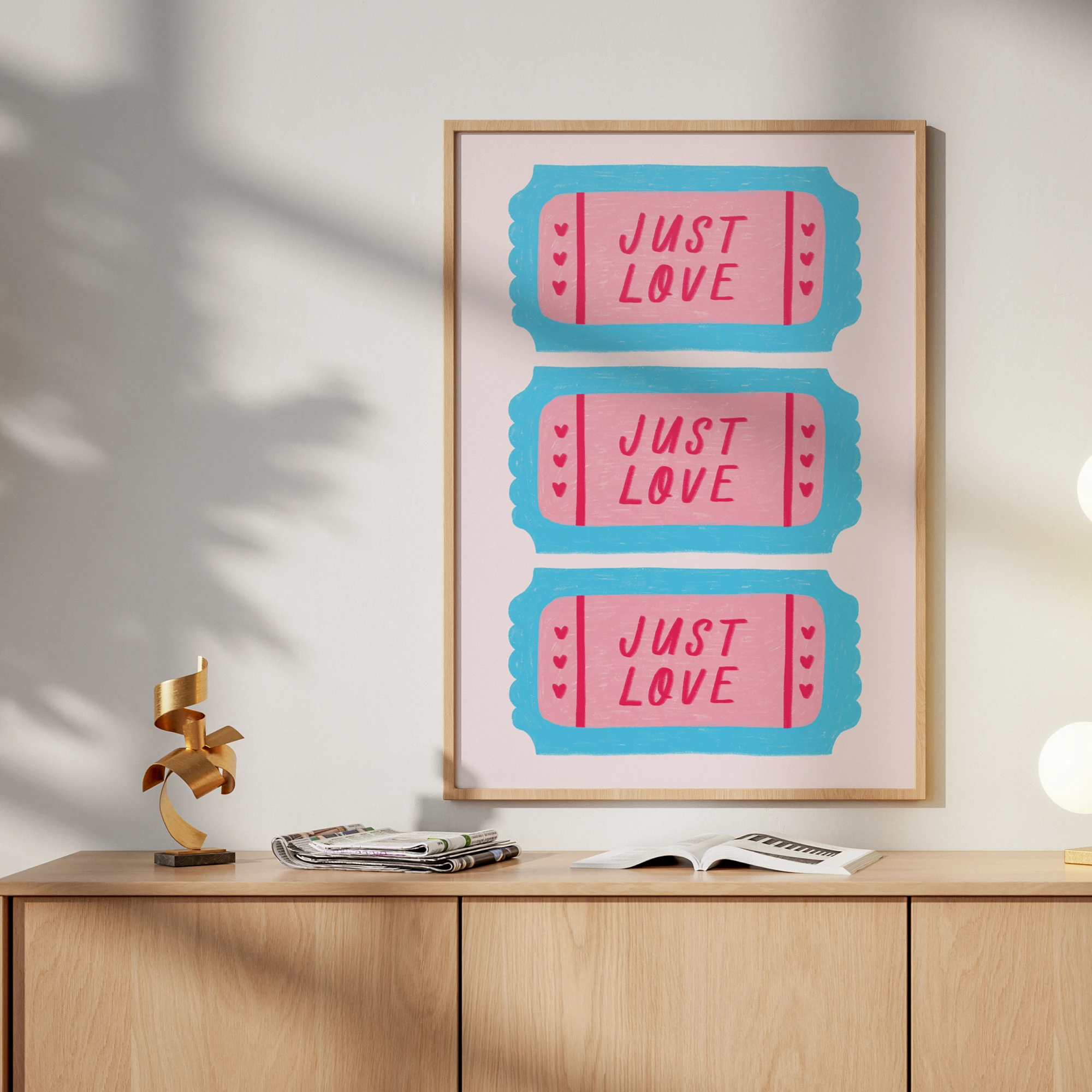 Just Love Blue Pink Ticket Poster_Featured Image 1 Just Love Blue Pink Ticket Canvas Print - Image 1