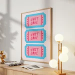 Just Love Blue Pink Ticket Canvas Print - Image 2