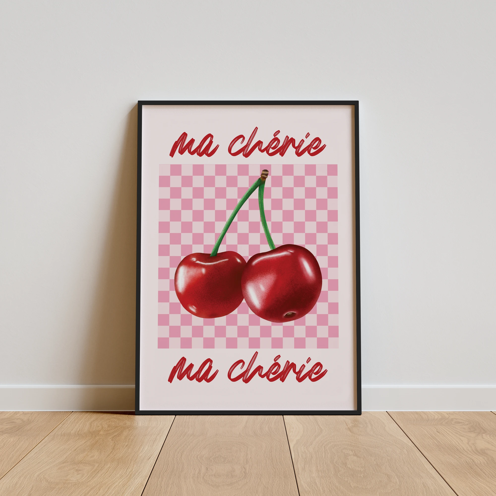 Ma Cherie Cherry Checkerboard Poster_Featured Image 1 Ma Cherie Cherry Checkerboard Canvas Print - Image 1