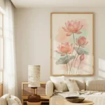 Minimal Lotus Flower Pastel Aesthetic Canvas Wall Art for Soft Modern Interiors
