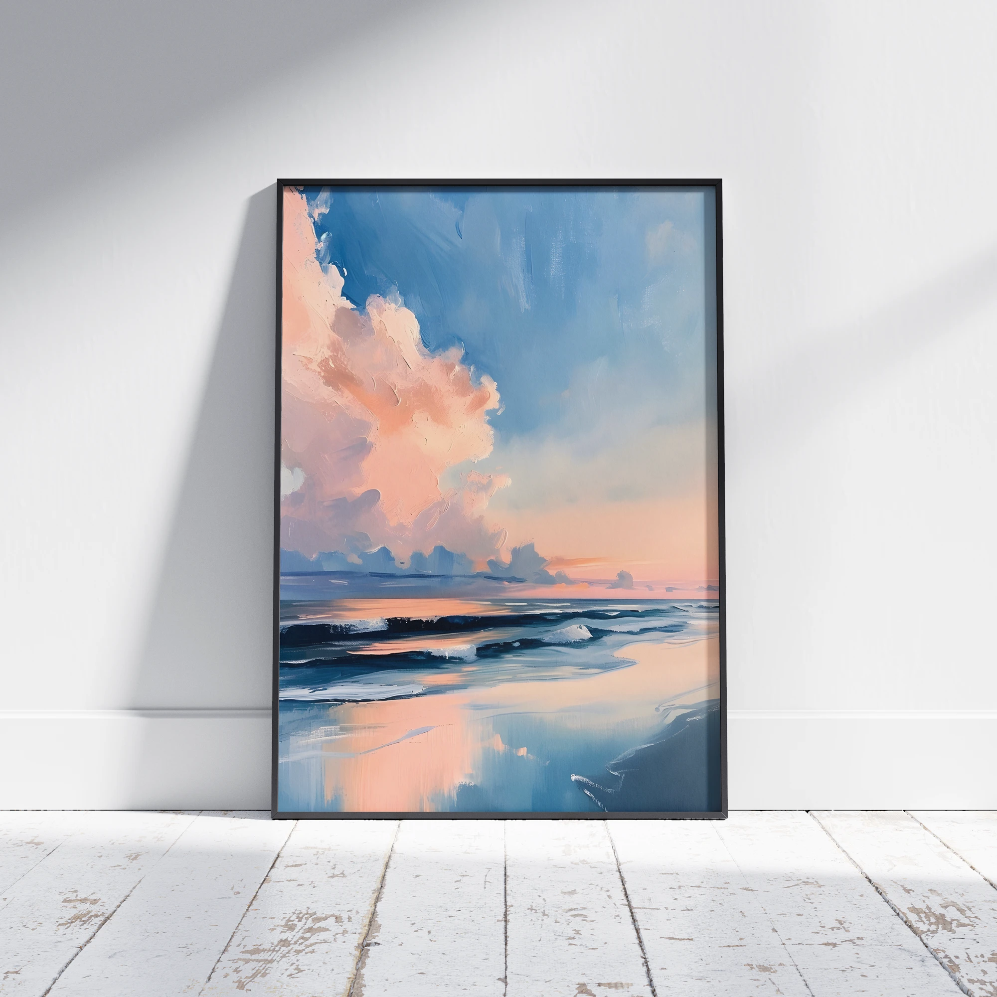 Pastel Beach Sunset Ocean Wave Painting_Featured Image 1 Pastel Beach Sunset Ocean Wave Canvas Print - Image 1