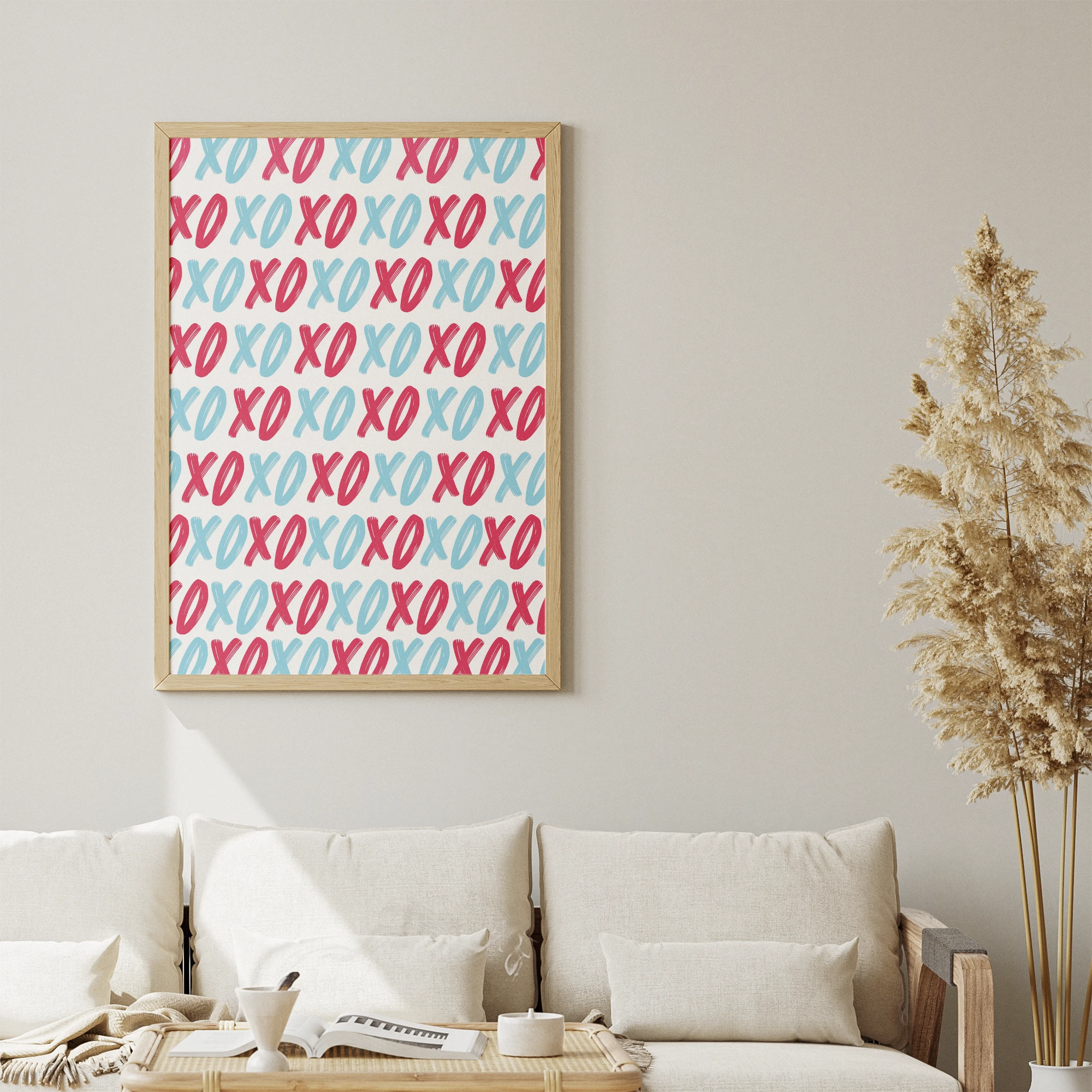 Pink Blue XOXO Pop Pattern_Featured Image 1 Pink Blue XOXO Pop Pattern Canvas Print - Image 1