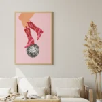 Pink Cowboy Boots Disco Ball Canvas Print
