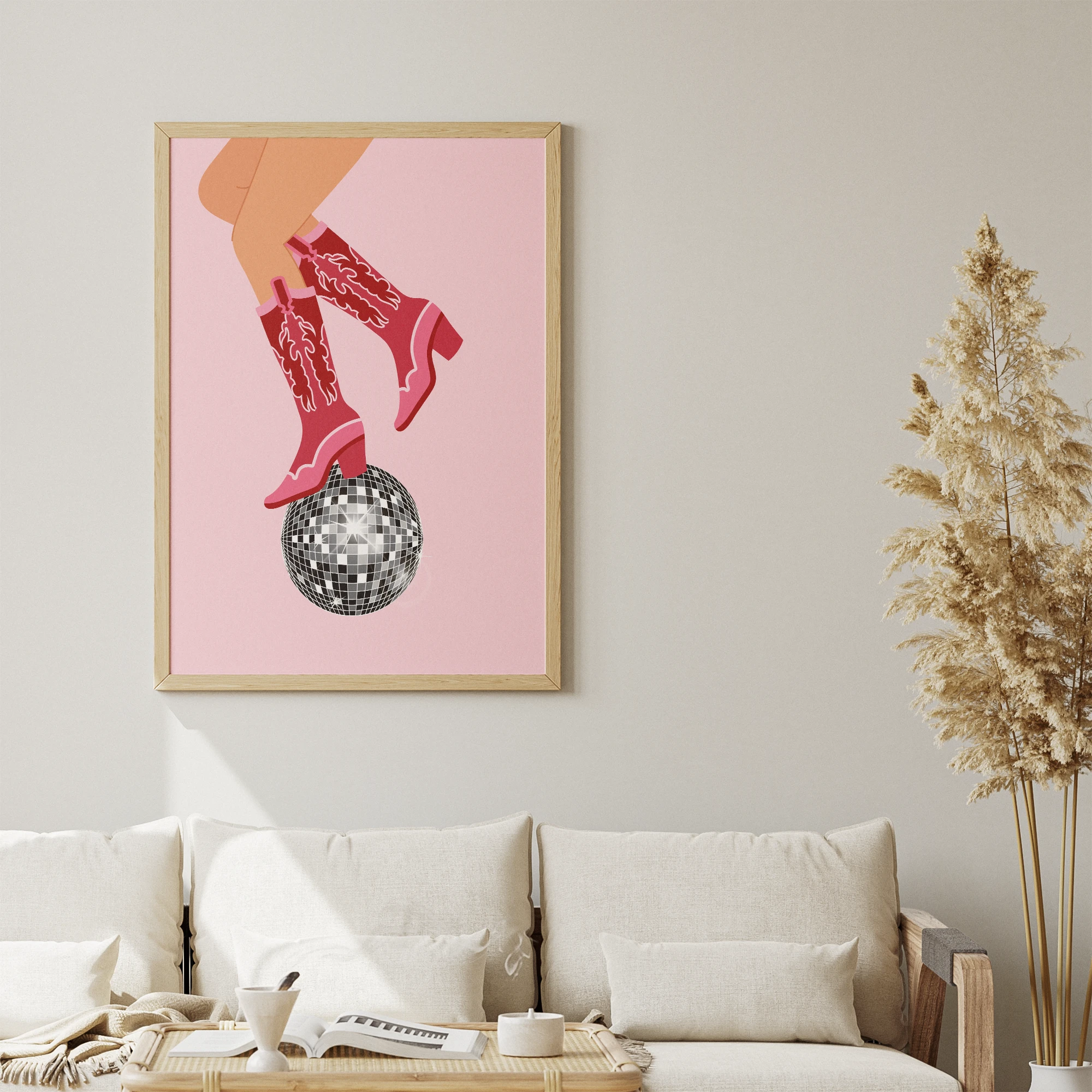 Pink Cowboy Boots Disco Ball Poster_Featured Image 1 Pink Cowboy Boots Disco Ball Canvas Print - Image 1