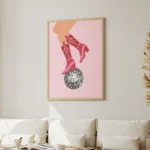 Pink Cowboy Boots Disco Ball Canvas Print - Image 2