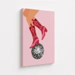 Pink Cowboy Boots Disco Ball Canvas Print - Image 4
