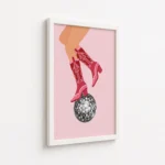 Pink Cowboy Boots Disco Ball Canvas Print - Image 6