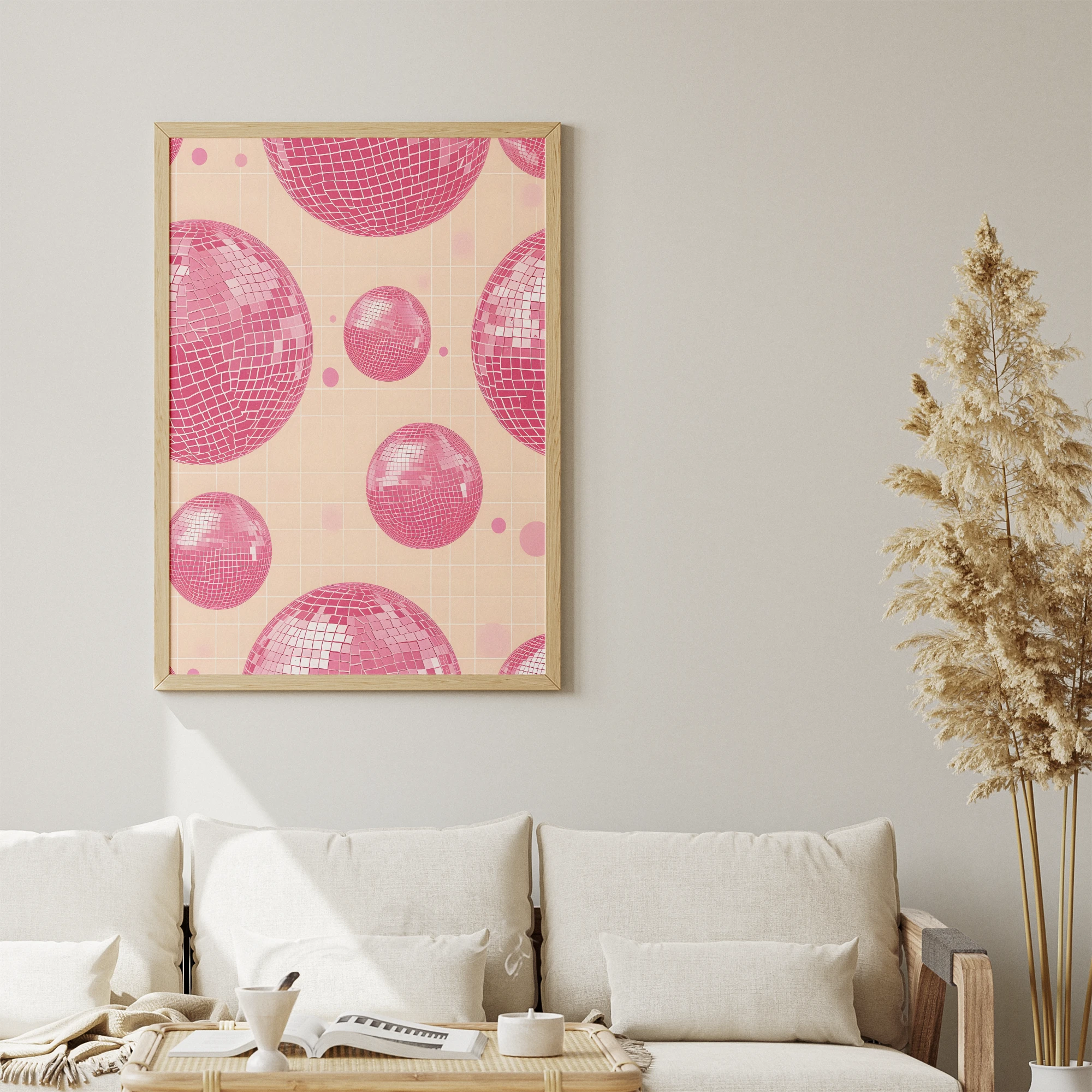 Pink Disco Ball Repeating Pattern_Featured Image 1 Pink Disco Ball Repeating Pattern Canvas Print - Image 1