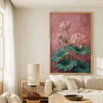 Pink Lotus Botanical Vintage Style Canvas Wall Art for Timeless Floral Decor