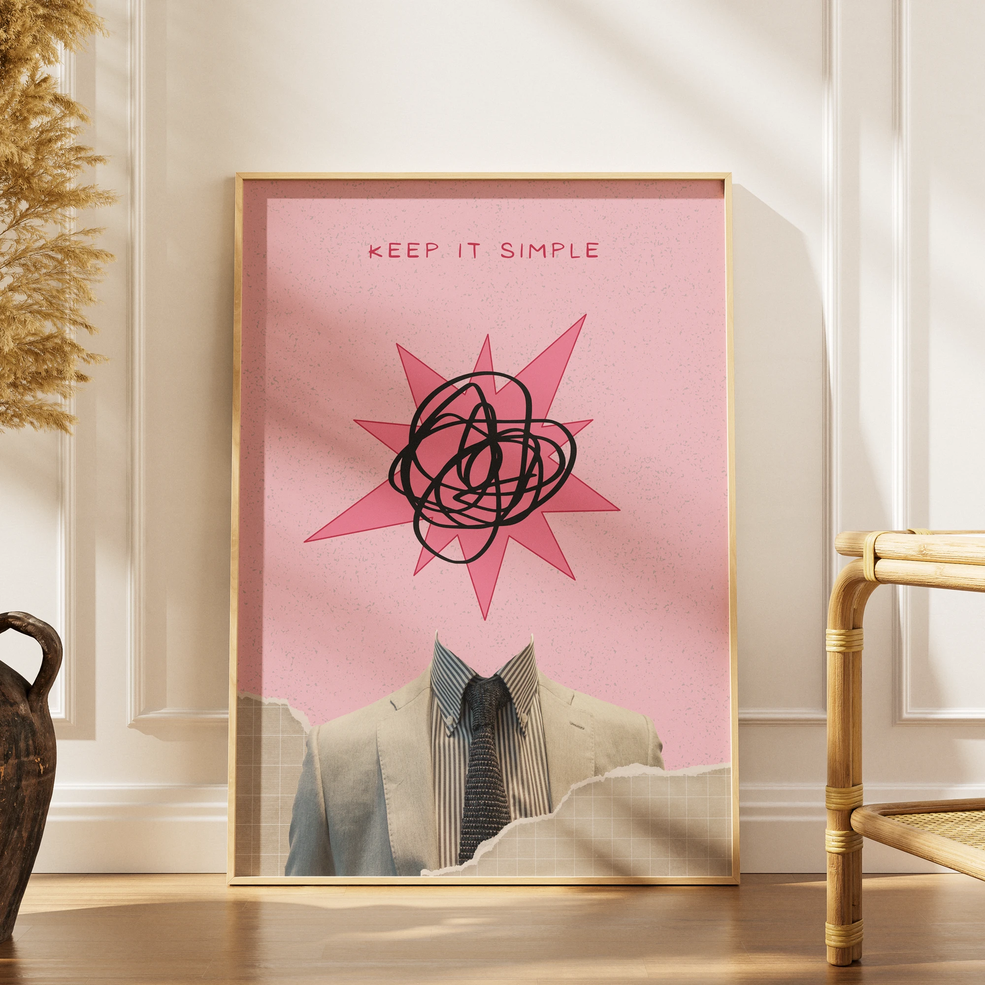 Pink Minimal Suit Scribble Collage_Featured Image 1 Pink Minimal Suit Scribble Collage Canvas Print - Image 1