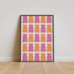 Pink Orange Gummy Bear Pattern Canvas Print