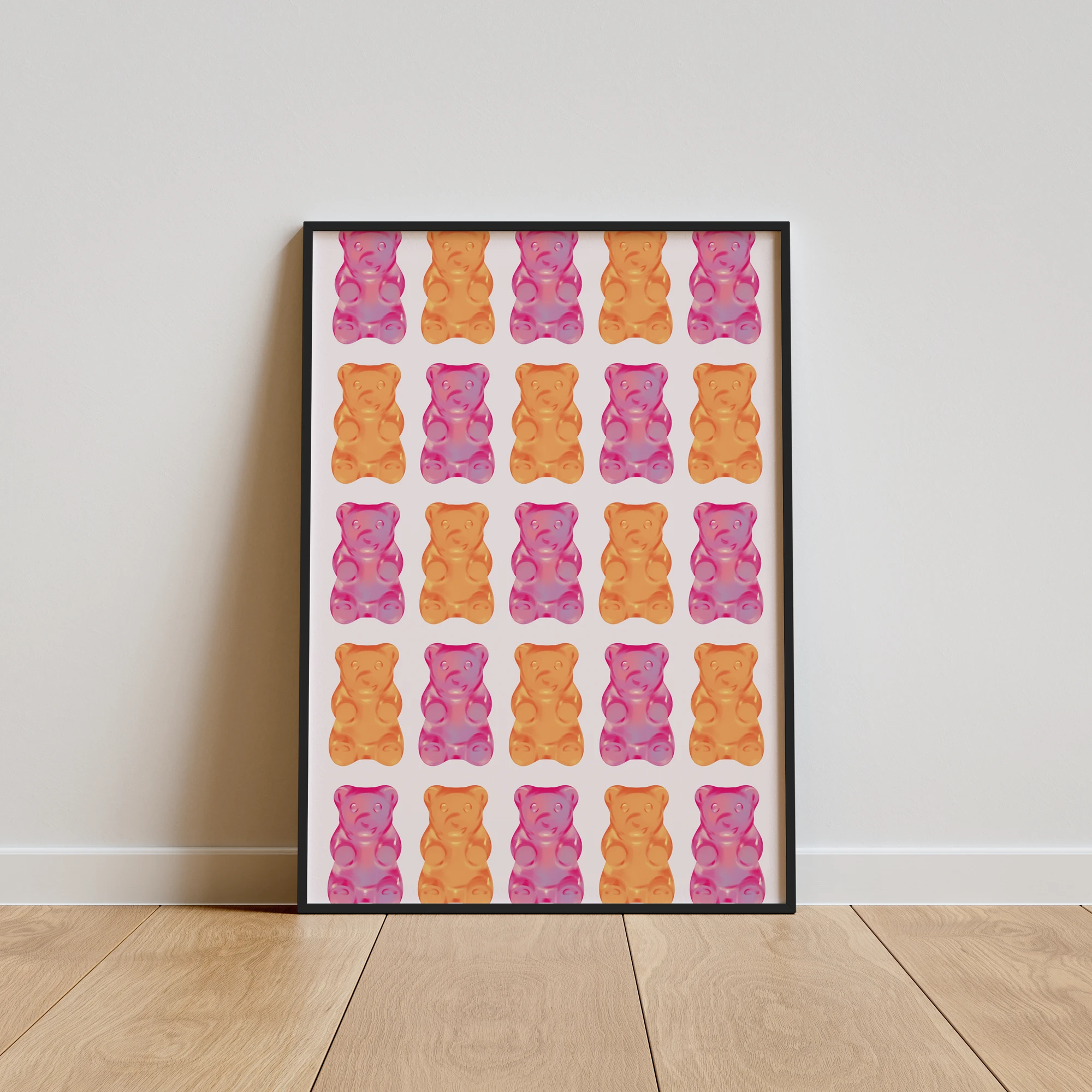 Pink Orange Gummy Bear Pattern_Featured Image 1 Pink Orange Gummy Bear Pattern Canvas Print - Image 1