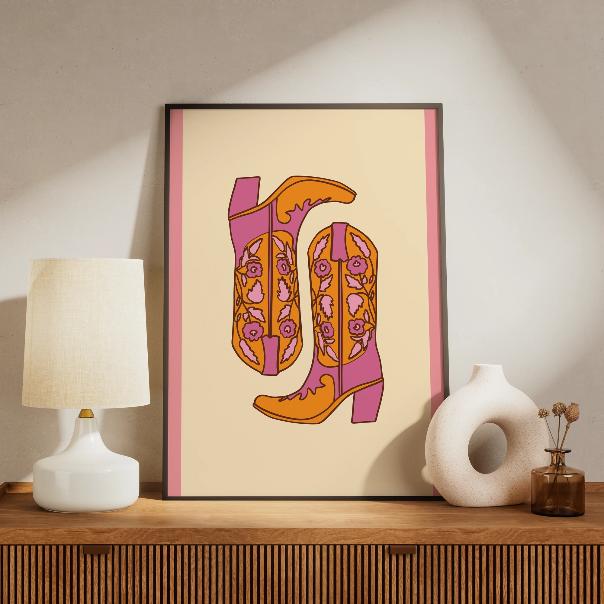 Pink Orange Western Cowboy Boots_Featured Image 1 Pink Orange Western Cowboy Boots Canvas Print - Image 1