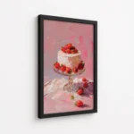 Pink Strawberry Cake Dessert Painting Canvas Print - Image 5