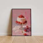 Pink Strawberry Cake Dessert Painting Canvas Print