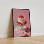 Pink Strawberry Cake Dessert Painting Canvas Print - Image 2