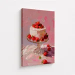 Pink Strawberry Cake Dessert Painting Canvas Print - Image 4