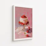 Pink Strawberry Cake Dessert Painting Canvas Print - Image 6