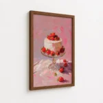 Pink Strawberry Cake Dessert Painting Canvas Print - Image 7